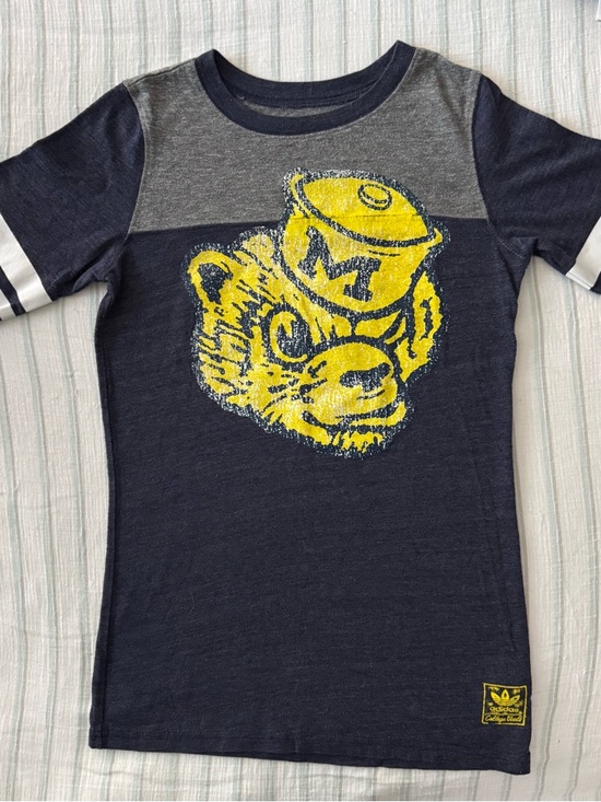 Adidas Women's T-shirt Small Univ of Michigan Ringer Retro Logo Navy/Gray/White - Picture 6 of 6